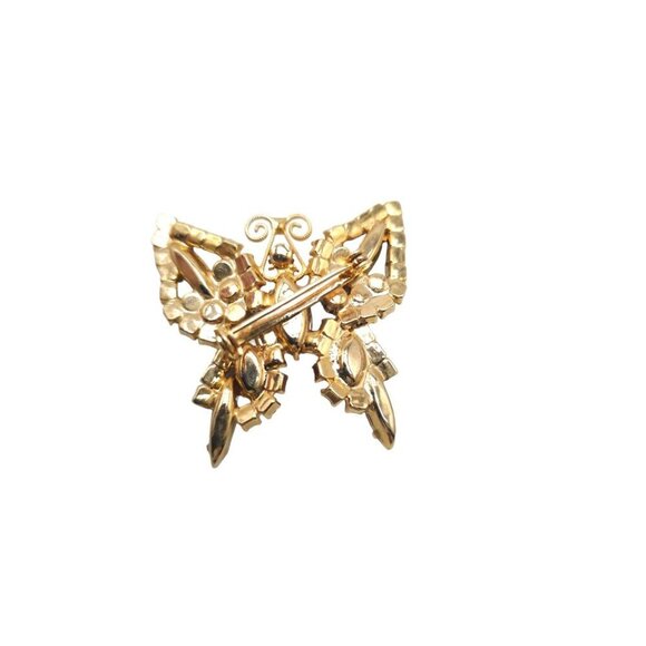 Pink Gray Rhinestone Crystal Butterfly Brooch Pin Gold Tone Vintage - Picture 3 of 4